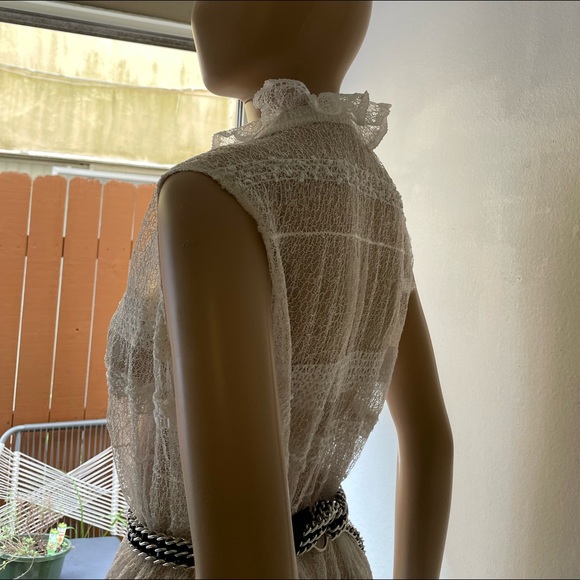 White lace sequined detail ruffled neck  cover up overall long dress OS - Picture 8 of 15